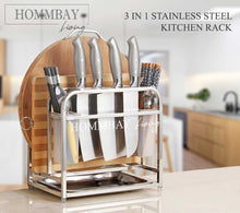 Load image into Gallery viewer, [HOMMBAY Kitchens] 3 in 1 Stainless Steel Kitchen Rack / Cutlery Holder, Knife Holder &amp; Chopping Board Rack
