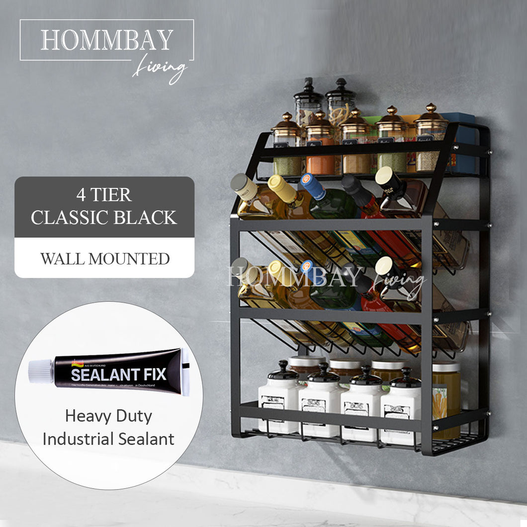 [ HOMMBAY Kitchens ] 4 Tier Condiment / Spice Rack , Kitchen Shelf , Seasoning Organiser , Wall Mounted and Tabletop