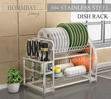 Load image into Gallery viewer, [HOMMBAY Kitchens] Premium 304 Stainless Steel 2 Tier Dishrack / Cutlery Holder, Knife Holder &amp; Chopping Board Rack
