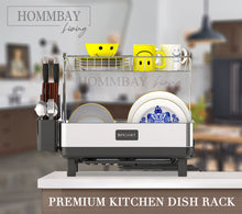 Load image into Gallery viewer, [HOMMBAY Kitchens] Elegant Silver Black Stainless Steel Kitchen Rack / 2 Tier Dishrack &amp; Cutlery Holder
