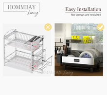 Load image into Gallery viewer, [HOMMBAY Kitchens] Elegant Silver Black Stainless Steel Kitchen Rack / 2 Tier Dishrack &amp; Cutlery Holder
