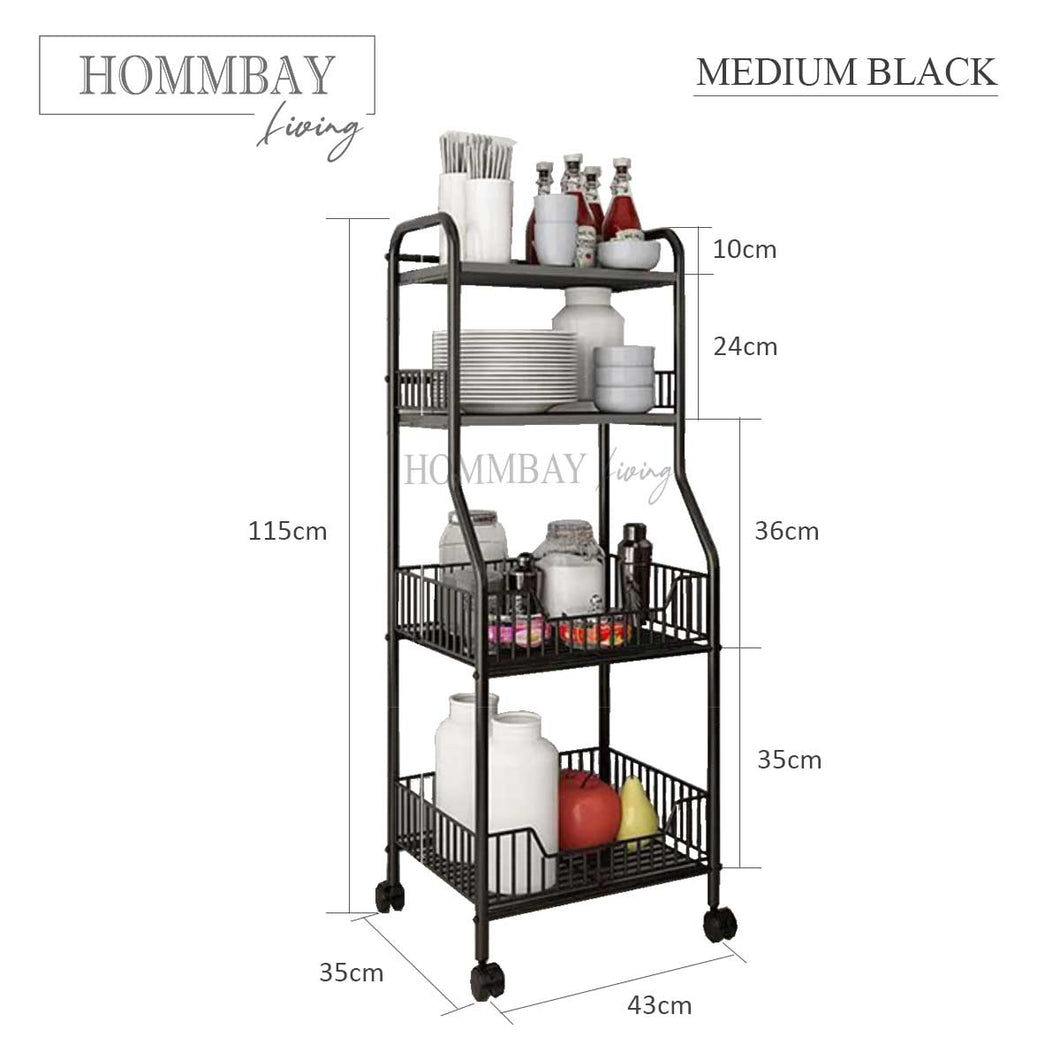 HOMMBAY Kitchen Rack / Multipurpose Movable Metal Storage Rack / Kitchen Storage Rack / Kitchen Shelf / 4 Tier